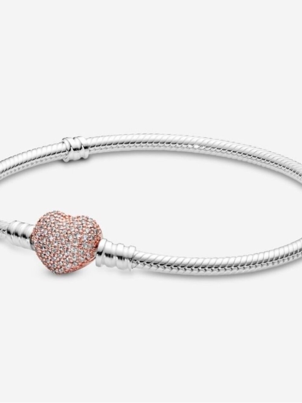 NEW Pandora Moments Pavé Heart Clasp Snake Chain Bracelet